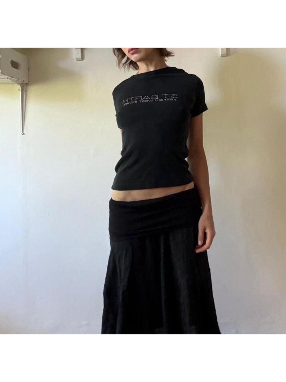 Y2K Rhinestone Baby Tee — St.Barth French West Indies